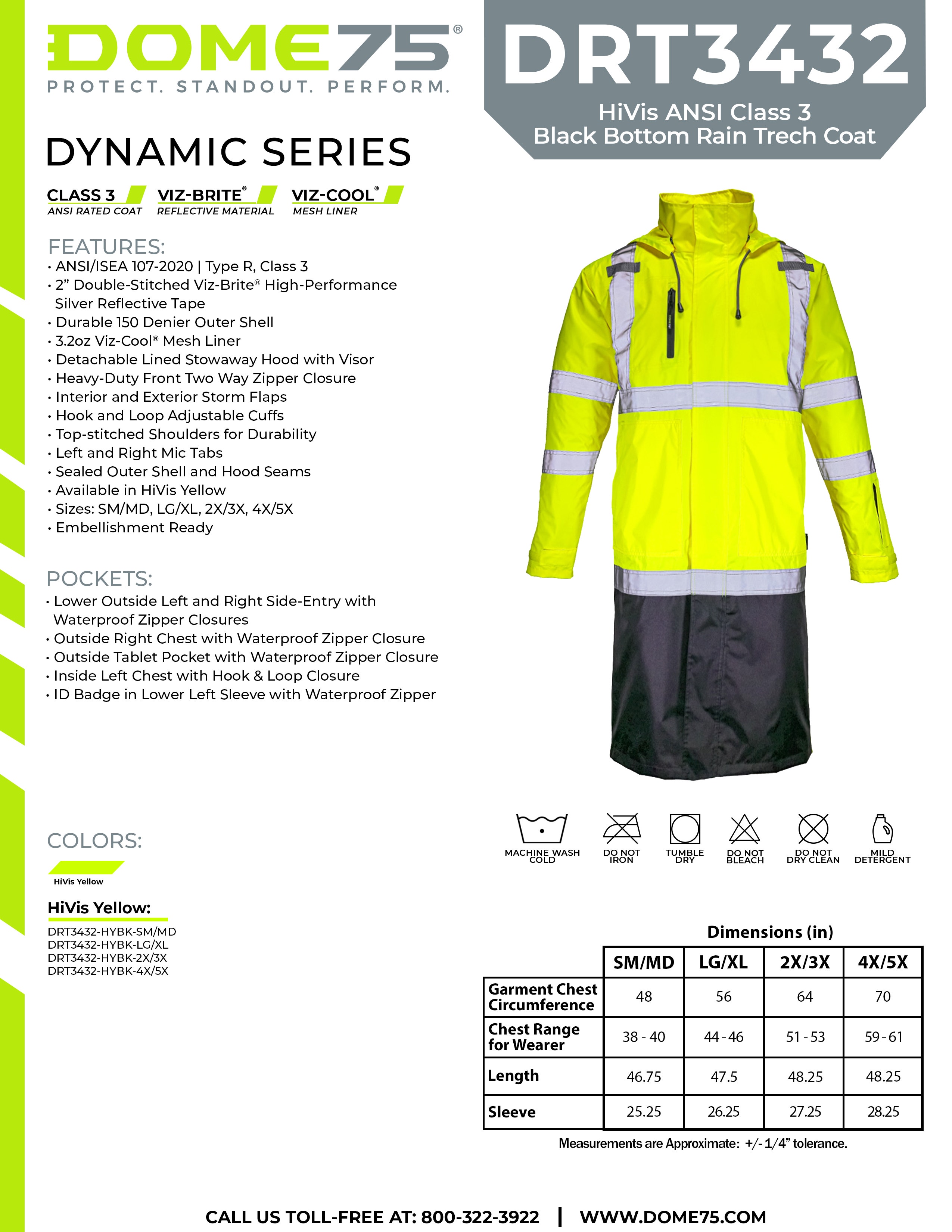DOME75 DYNAMIC Series DRT3432 Black Bottom Trench Coat