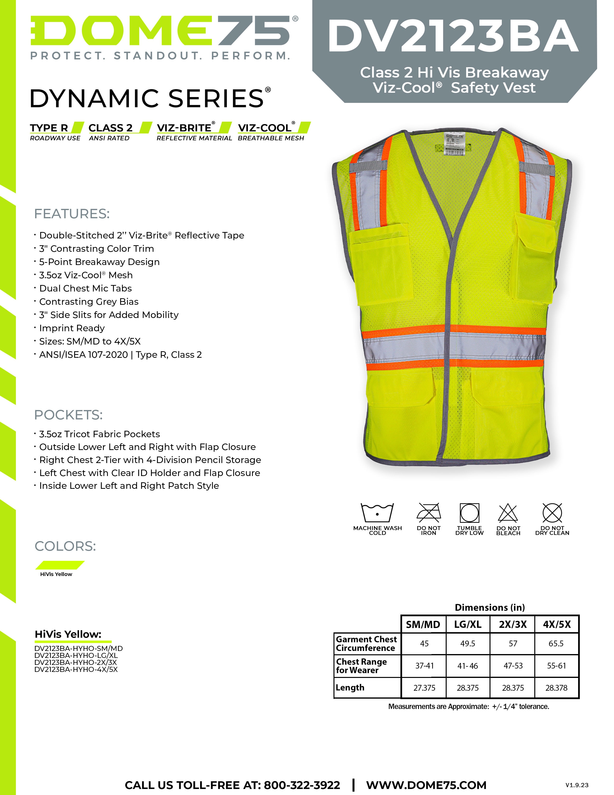 DOME75 Dynamic Series DV2123BA Safety Vest Sellsheet