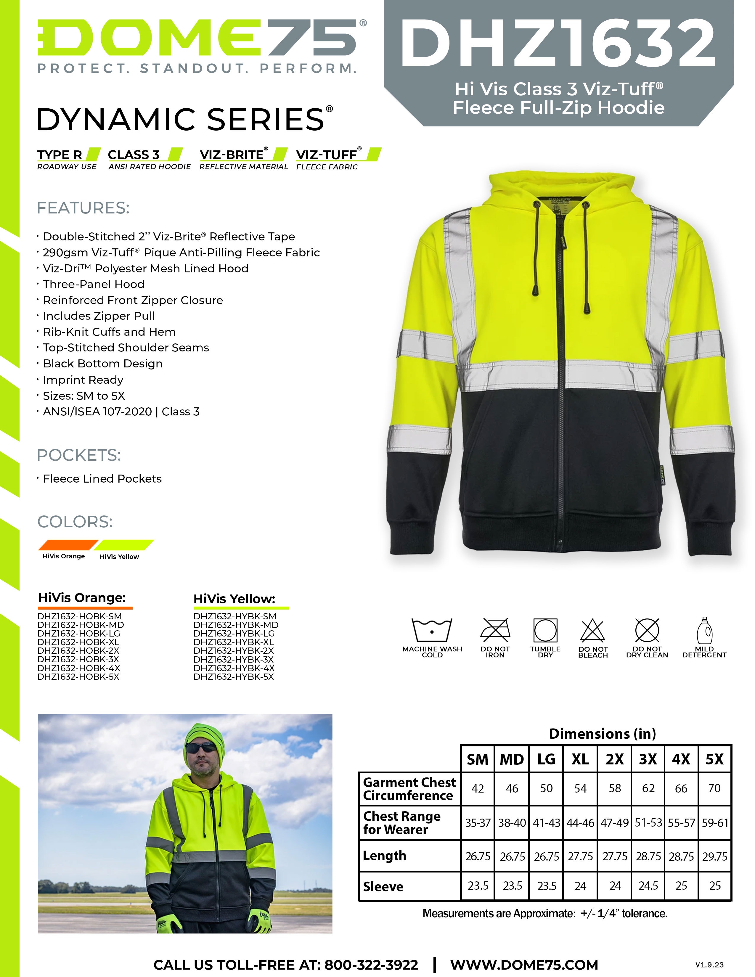 DOME75 DYNAMIC Series DHZ1632 Viz-Tuff Full-Zip Hoodie