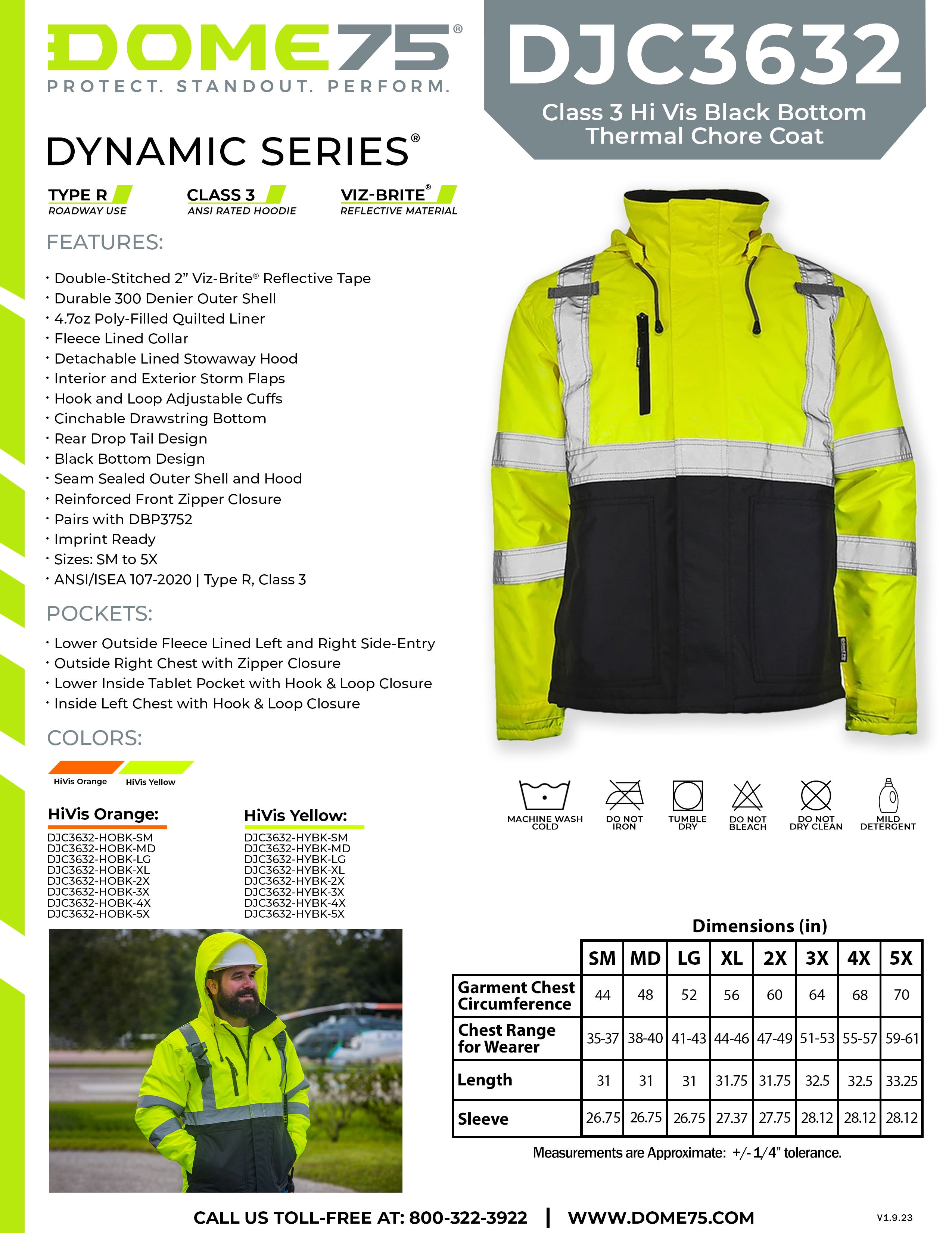 DOME75 DYNAMIC Series DJC3632 Chore Coat Sellsheet