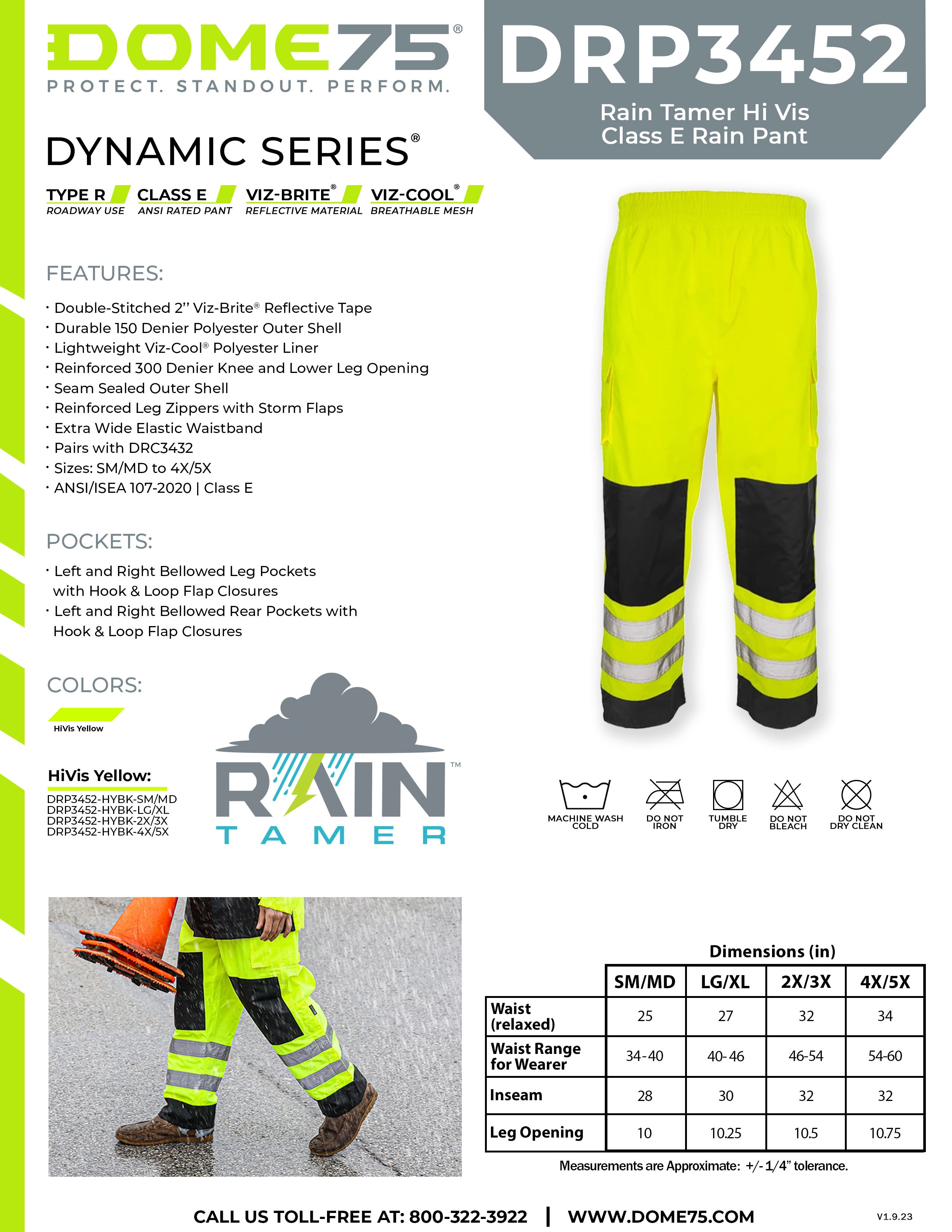DOME75 Rain Tamer DRP3452 Rain Pant Sellsheet