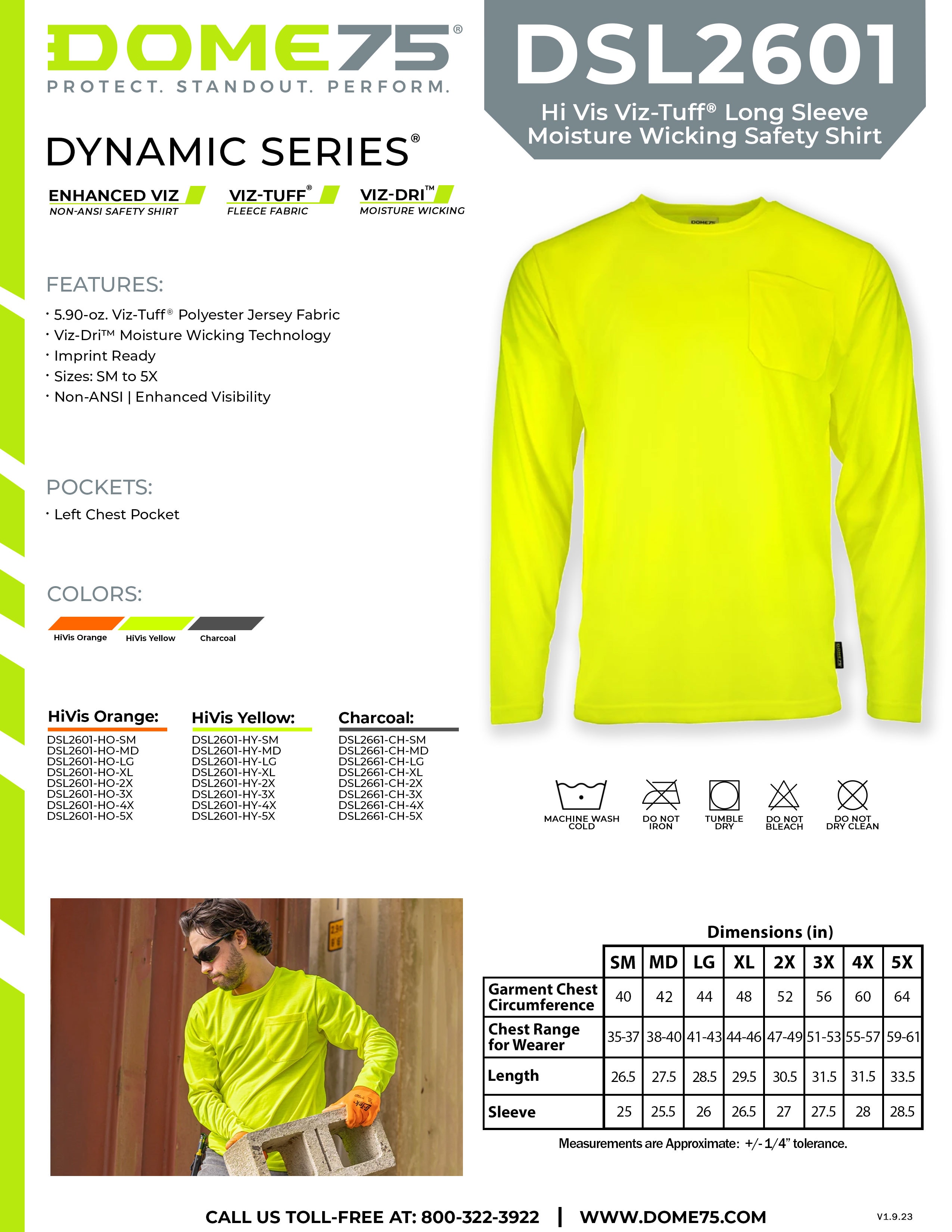 DOME75 DYNAMIC Series DSL2601 Long Sleeve T-Shirt Sellsheet