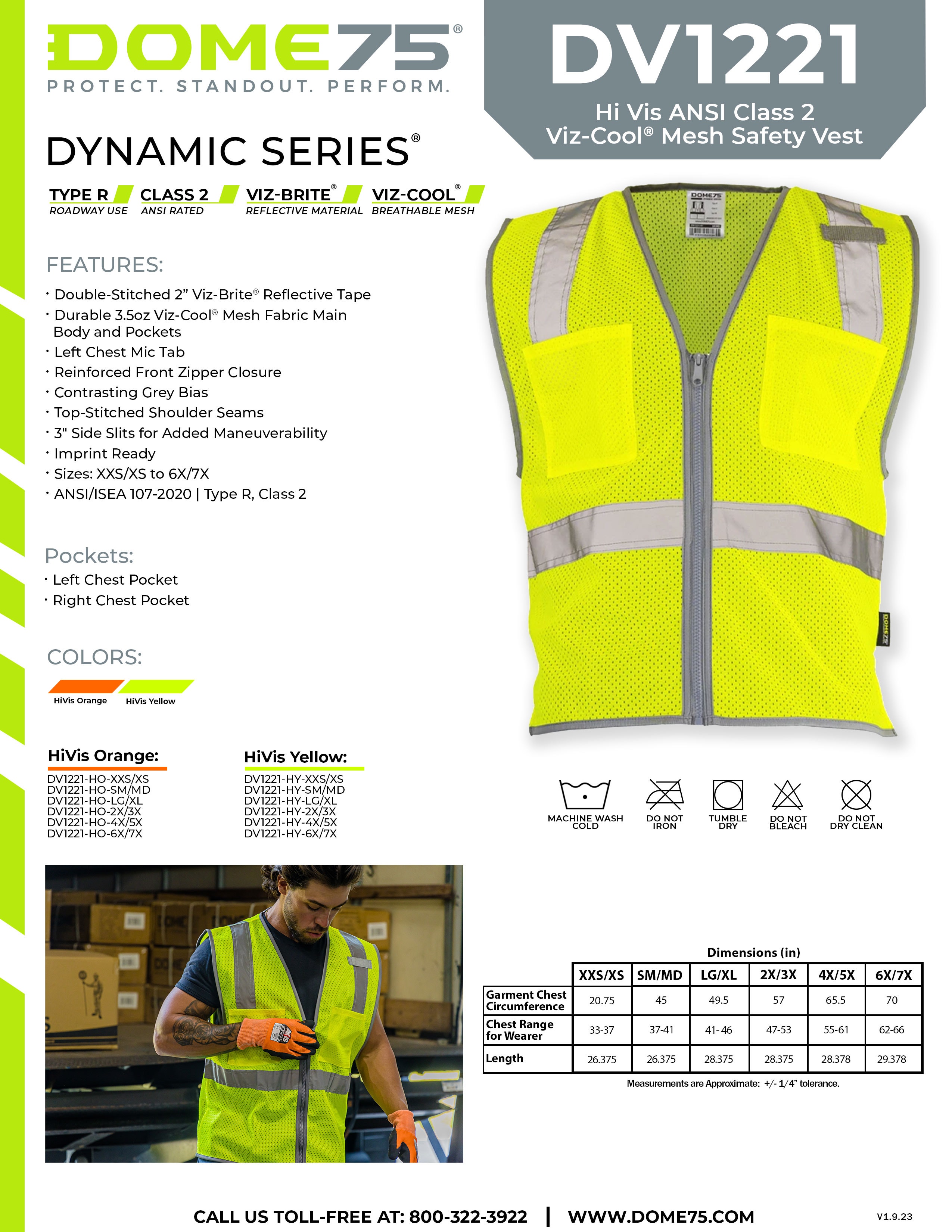 DOME75 DYNAMIC Series DV1221 Safety Vest Sellsheet