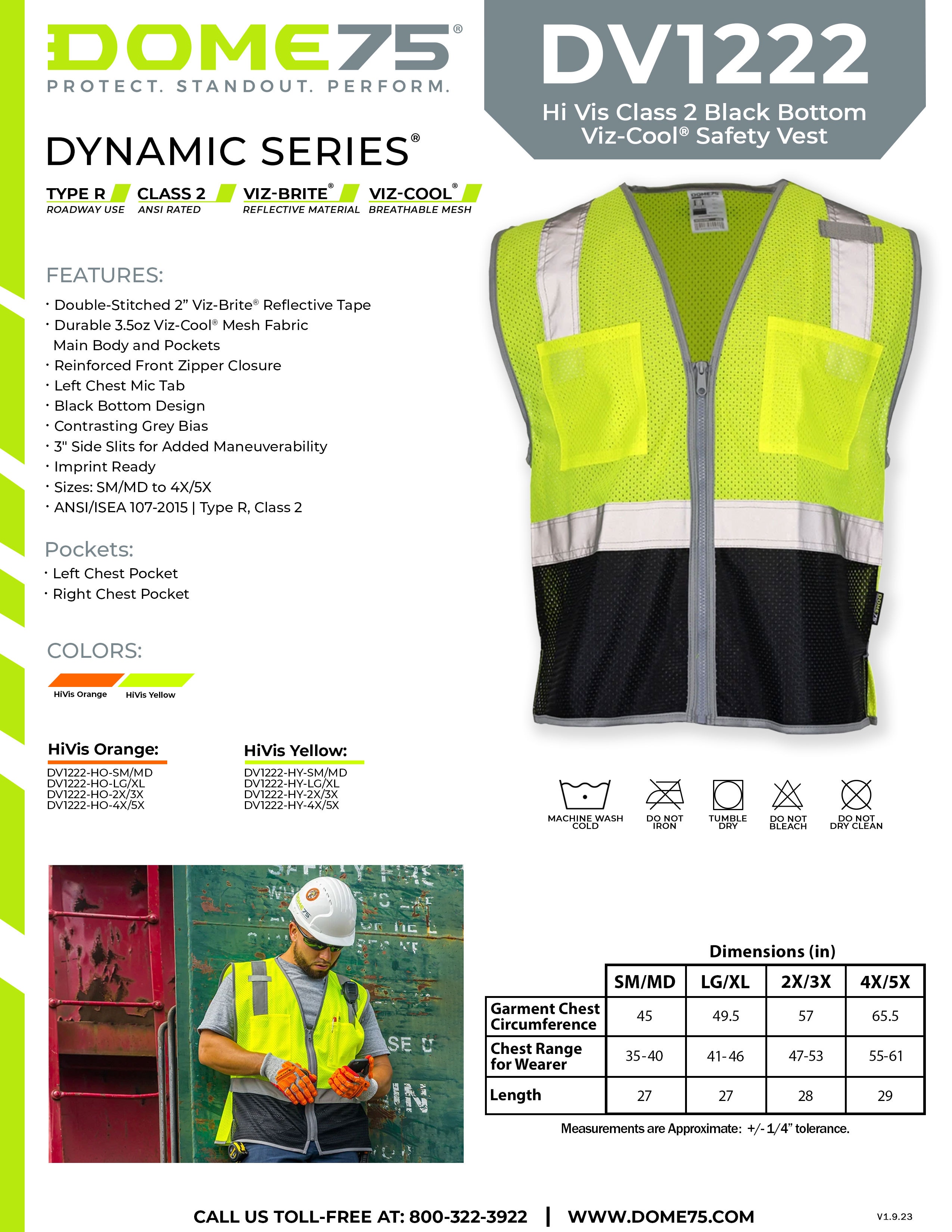 DOME75 DYNAMIC Series DV1222 Safety Vest Sellsheet