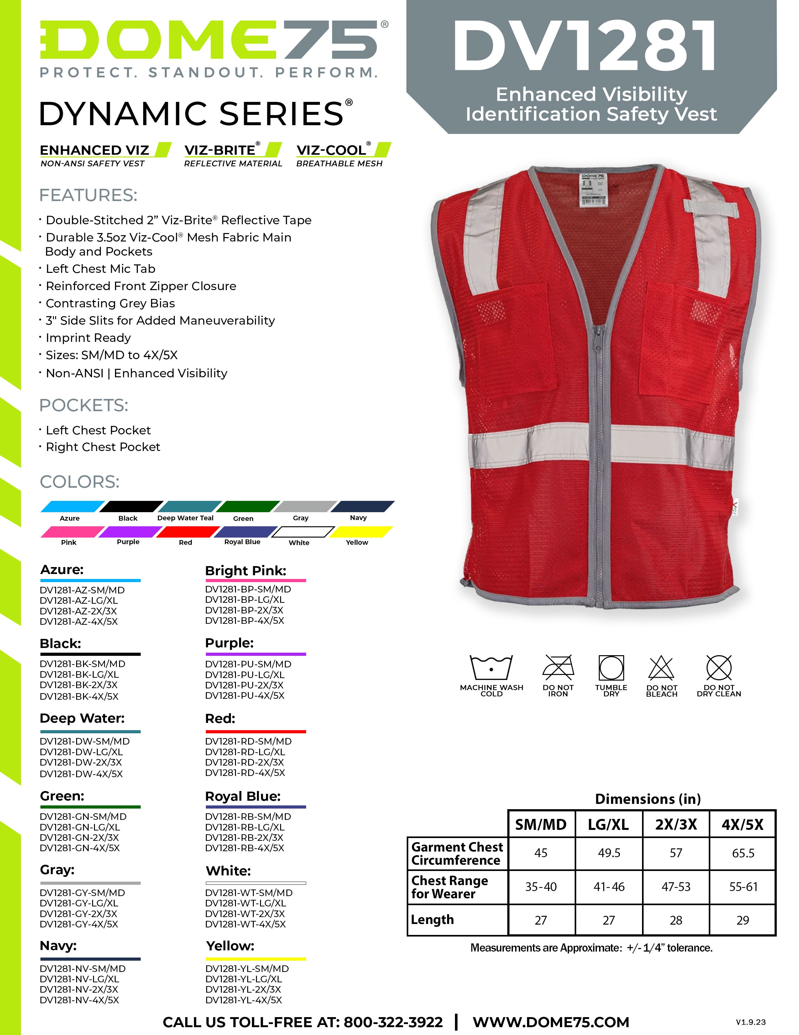 DOME75 DYNAMIC Series DV1281 EV Safety Vest Sellsheet
