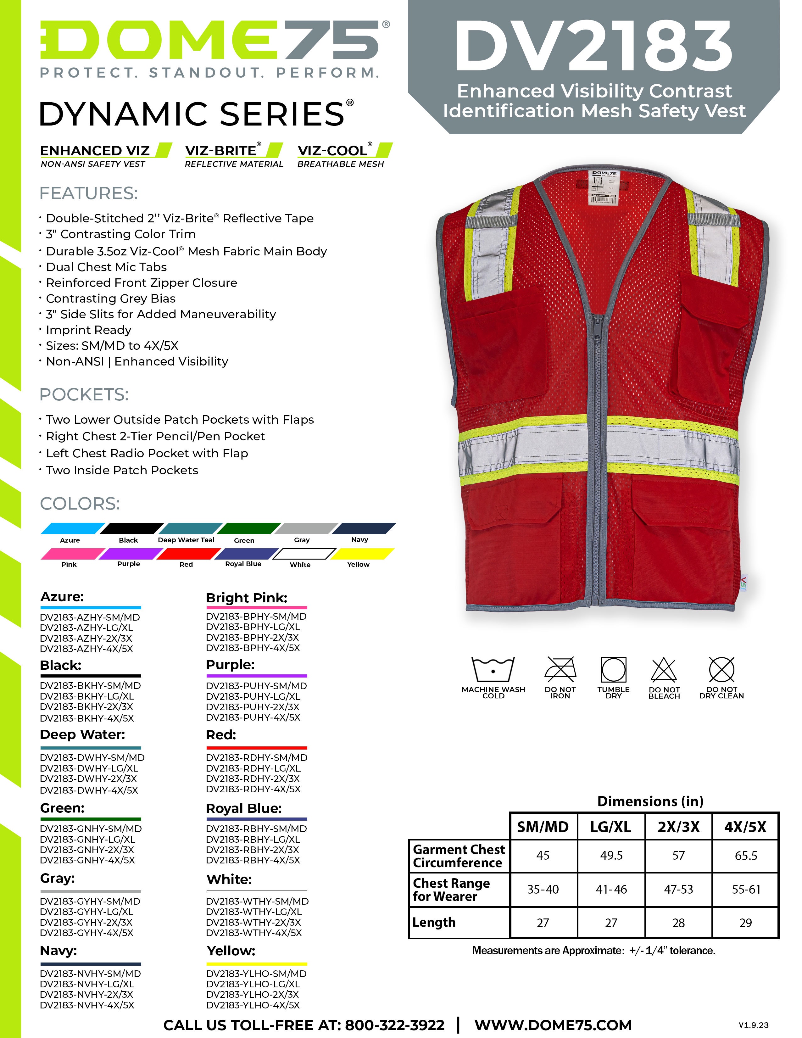 DOME75 DYNAMIC Series DV2183 EV Safety Vest Sellsheet