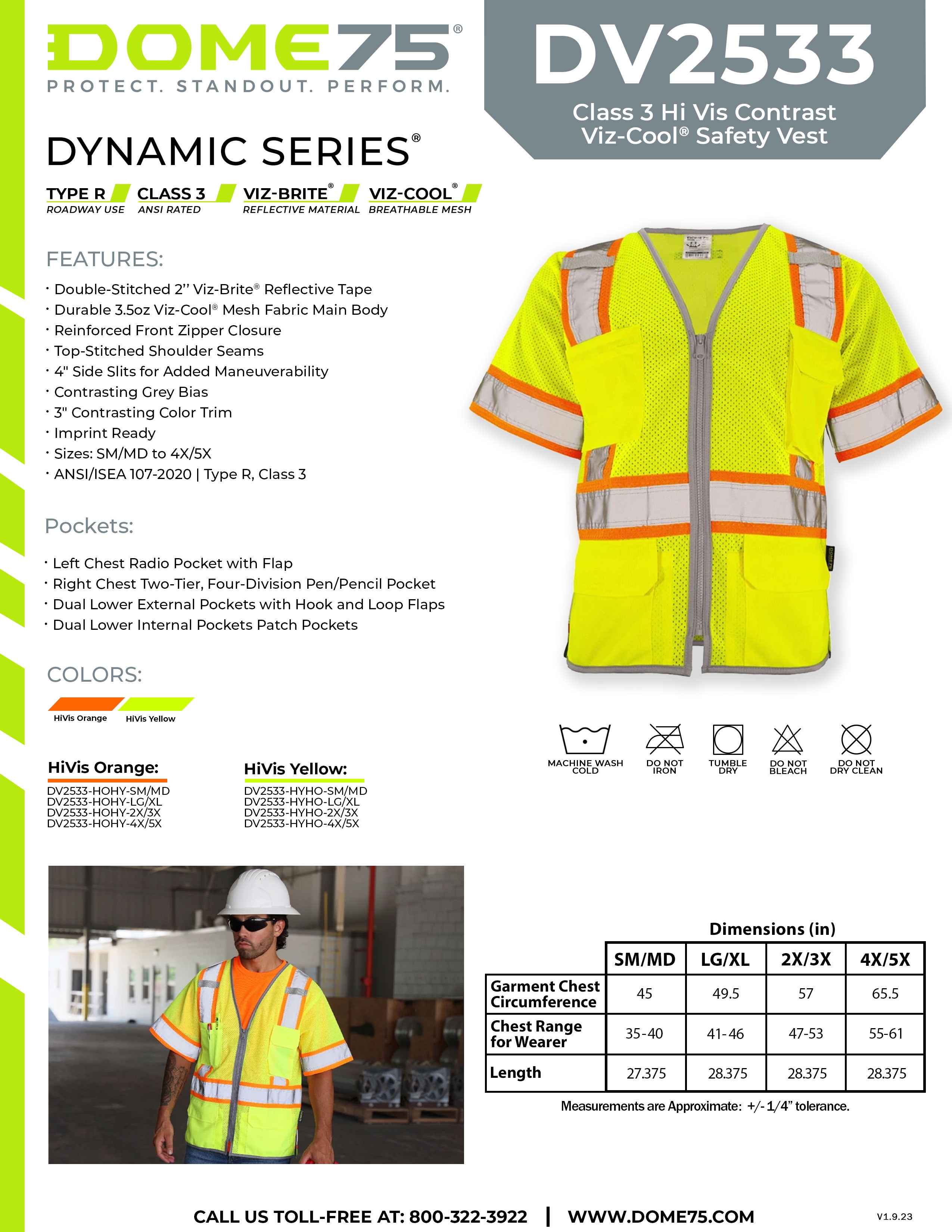 DOME75 DYNAMIC Series DV2533 Safety Vest Sellsheet