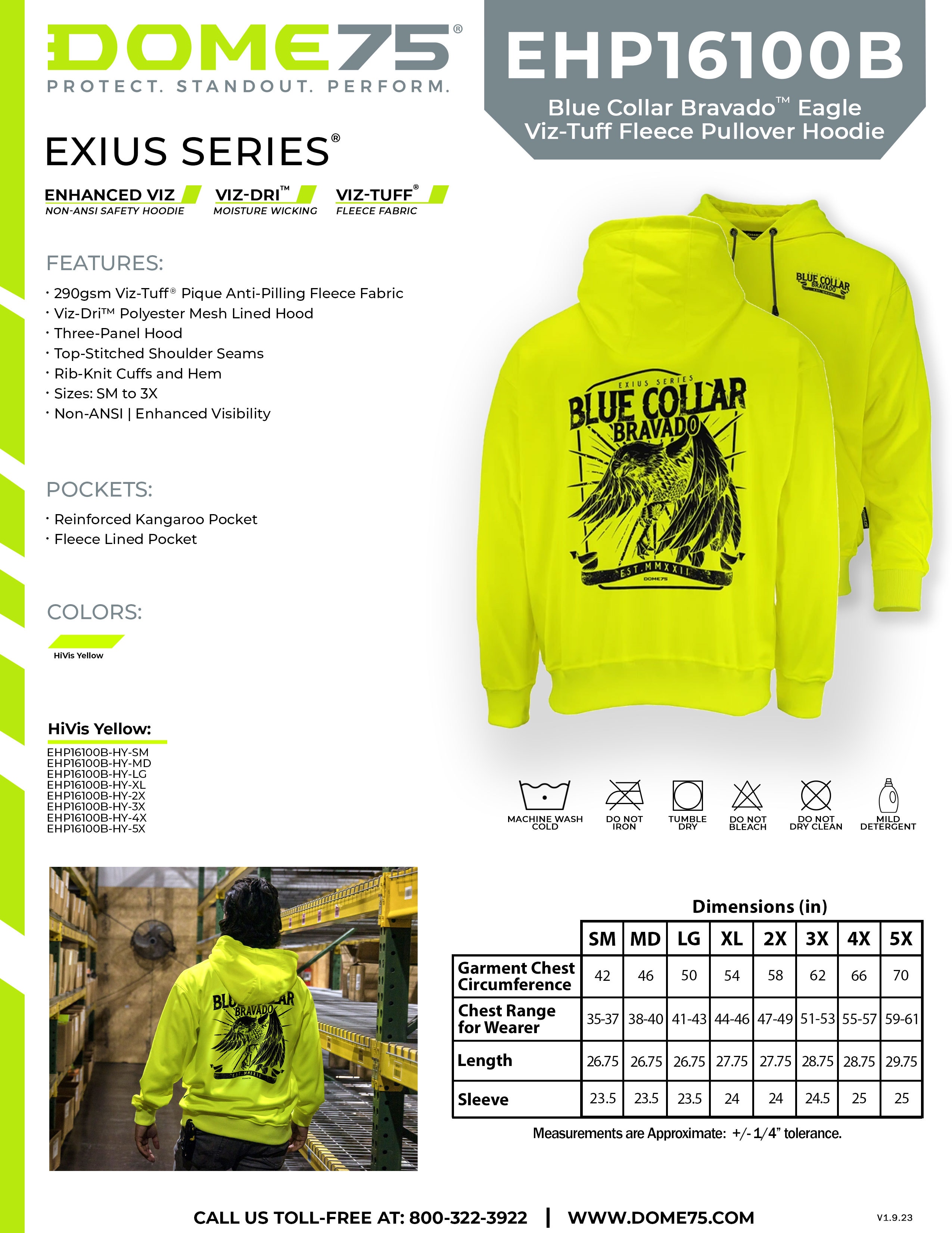 DOME75 EXIUS Series EHP16100B Blue Collar Bravado Hoodie
