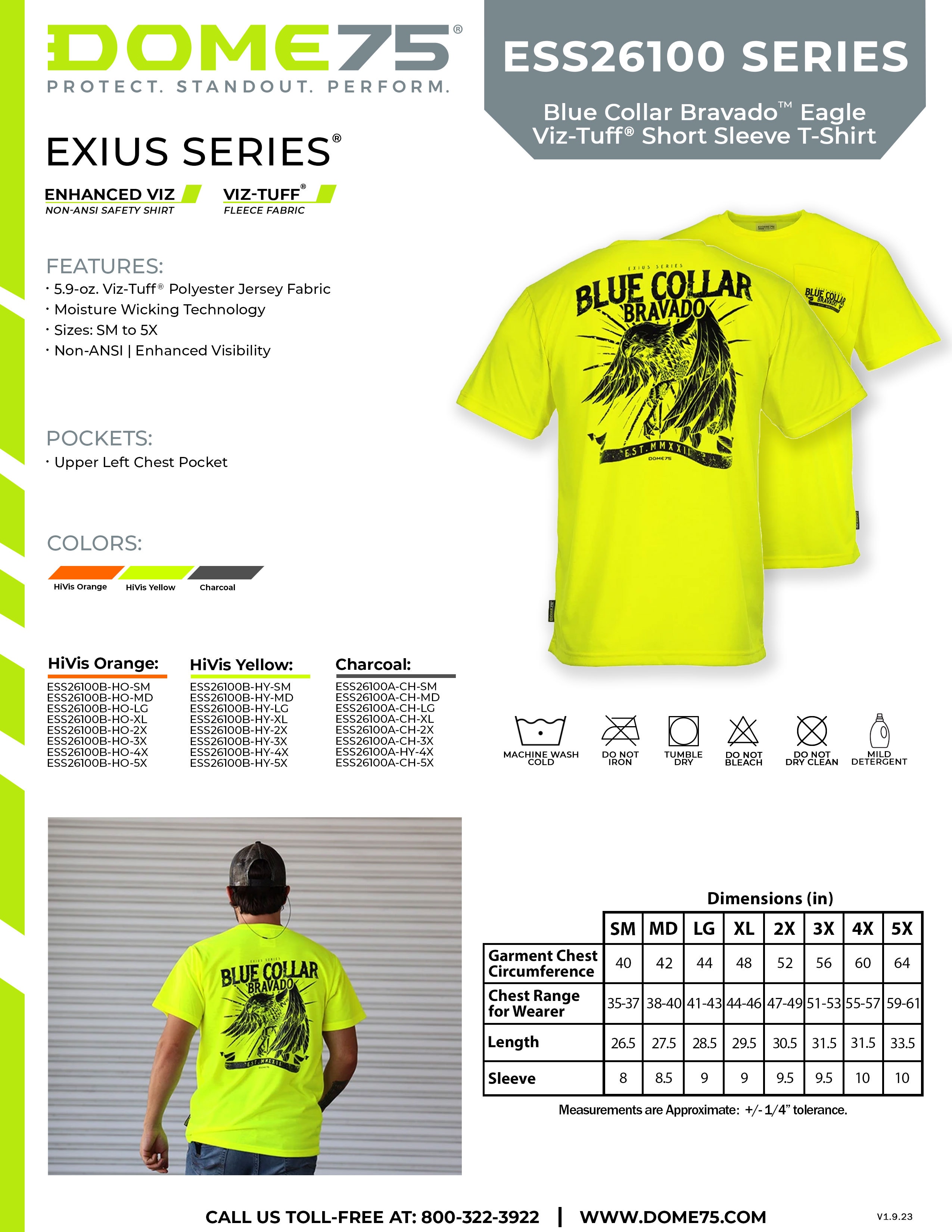 DOME75 EXIUS Series ESS26100A Blue Collar Bravado T-Shirt Sellsheet